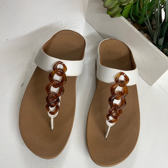 Fitflop White and Brown Sandals with Circular Embellishments - Picture 1 of 7